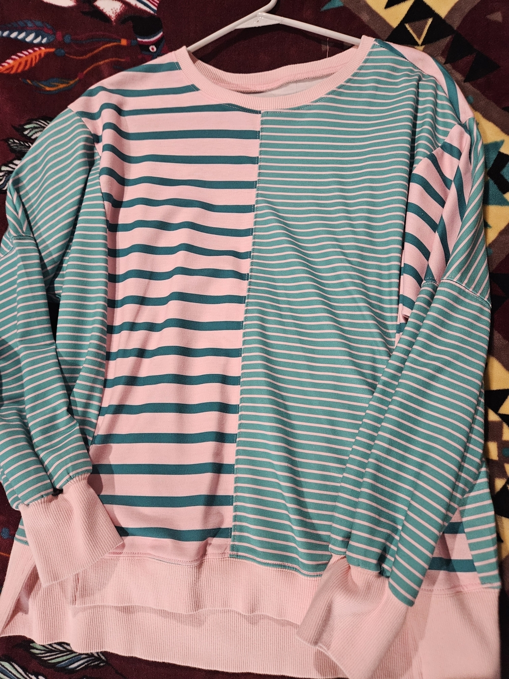 Striped Pink and Teal Women’s Long Sleeve Top